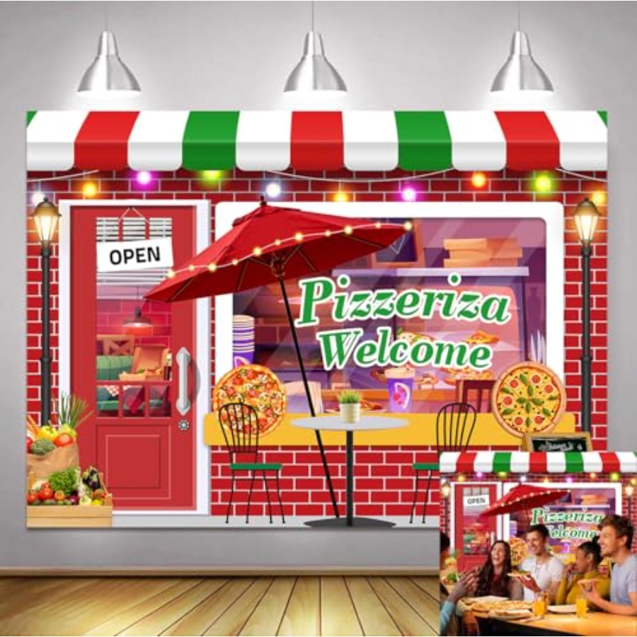 7x5ft Pizza Shop Backdrop Food - Baby Food Newborn ulasan dan harga