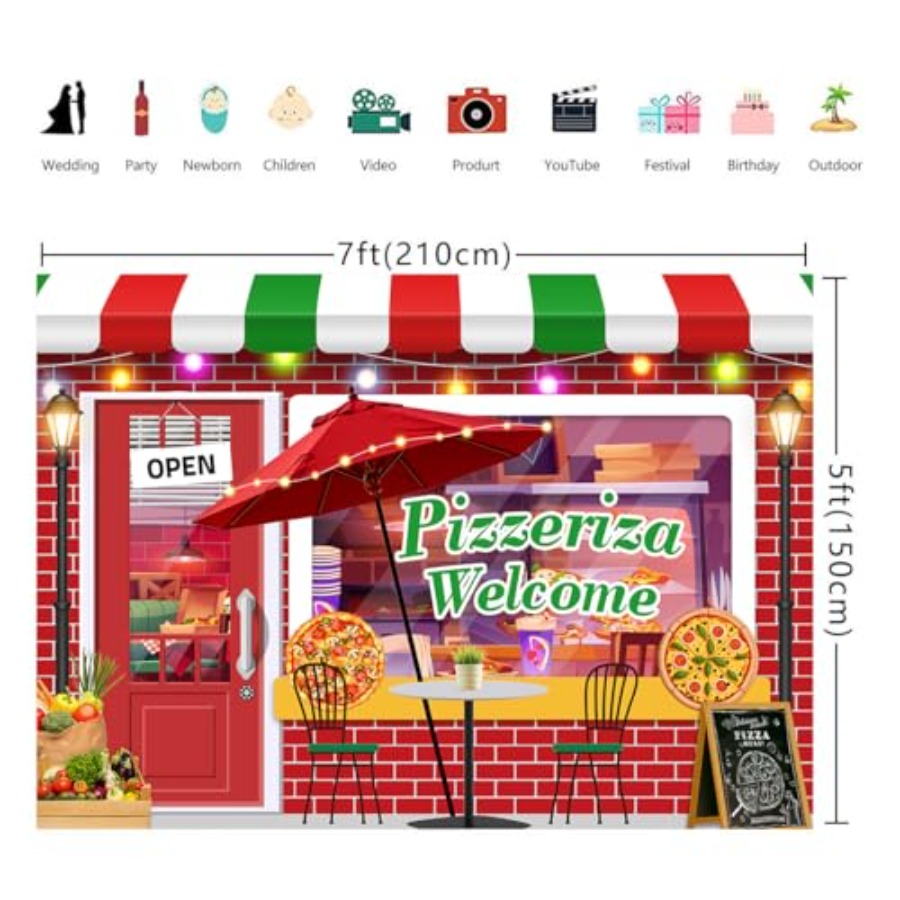 7x5ft Pizza Shop Backdrop Food - Baby Food Newborn ulasan dan harga