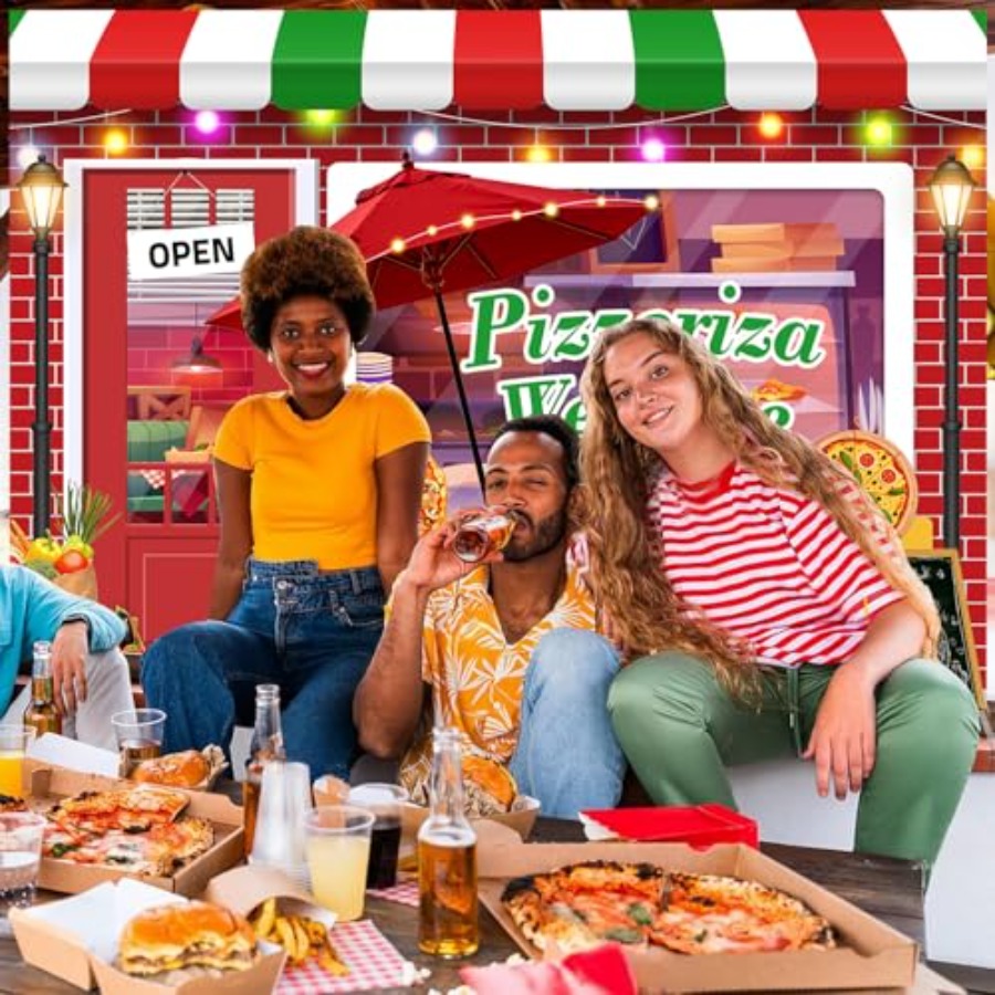 7x5ft Pizza Shop Backdrop Food - Baby Food Newborn ulasan dan harga